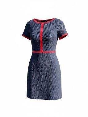 J. Crew Women’s Matelasse Dress Contrast Piping Blue Red Lined Size 8